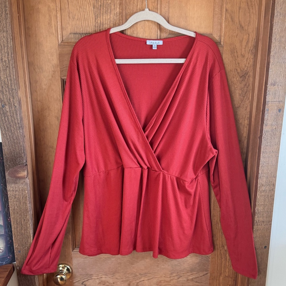 ♻️ LAST CHANCE! White Birch Orange Surplice Top - Size 3x